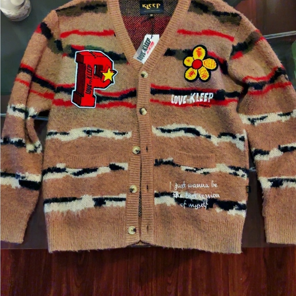 cardigan sweater with embroidery & patches